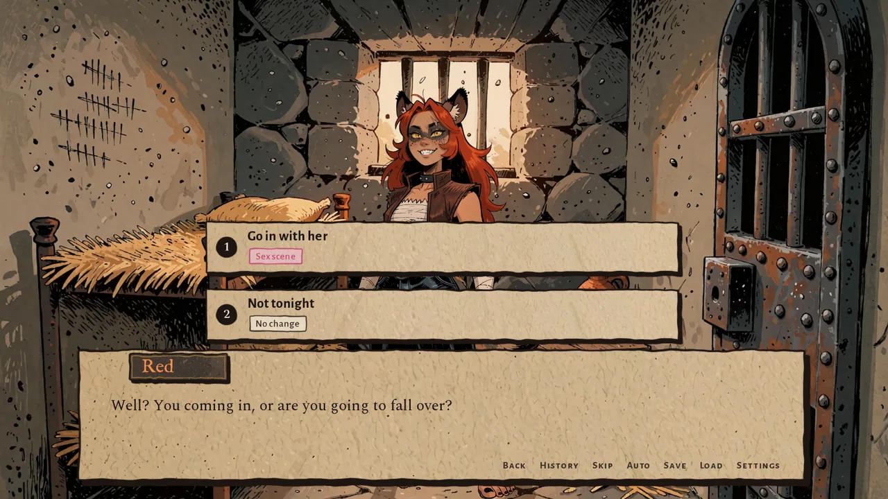 Red asking if you're coming in, with a choice